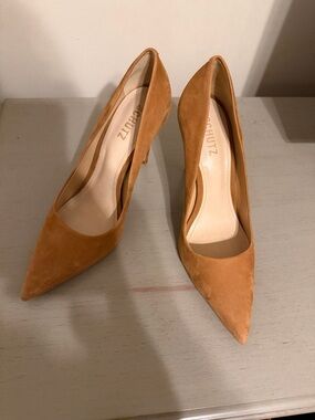 SCHUTZ Pointed Suede Pumps in Camel Tan